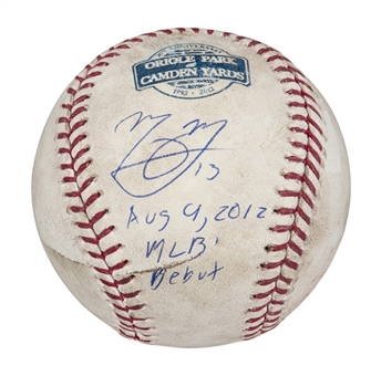 2012 Manny Machado Game Used and Signed Debut Game OML Baseball (MLB Authenticated, Steiner & JSA)